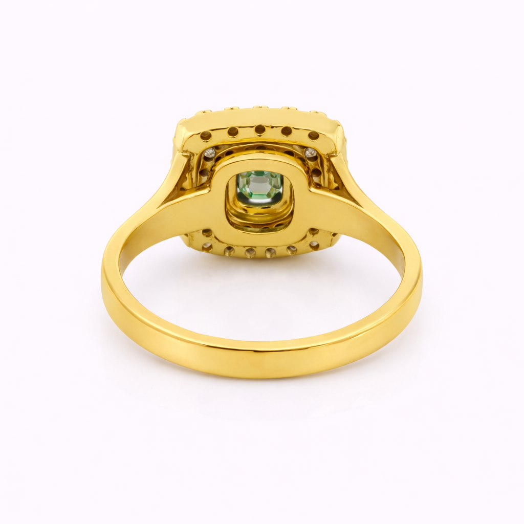 Light Green Cushion Halo Ring in 18K Yellow Gold - Image 3
