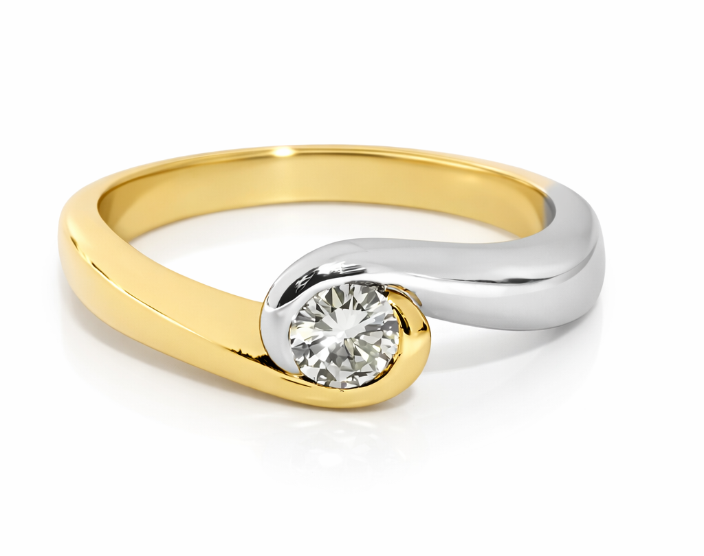 18kt White and Yellow Gold Ring with 0.2ct Natural Diamond