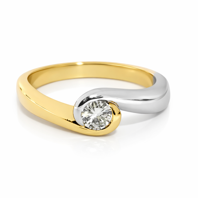 18kt White and Yellow Gold Ring with 0.2ct Natural Diamond