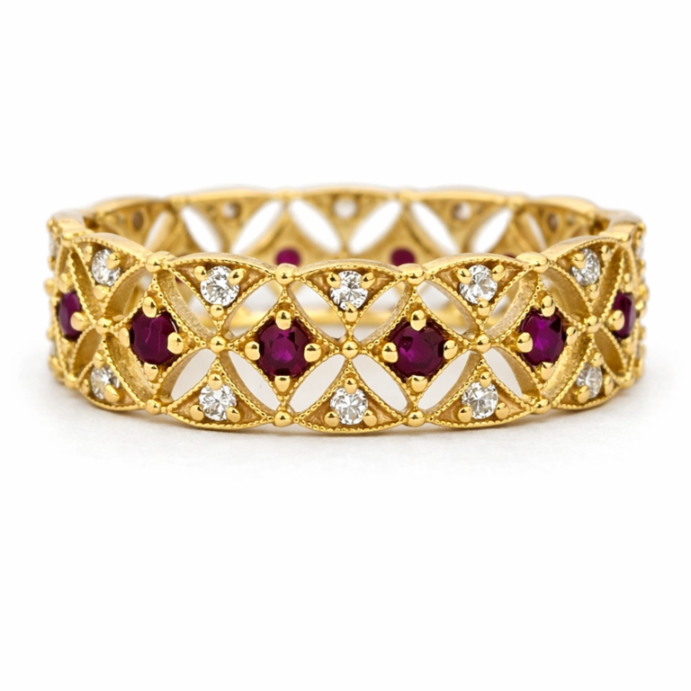 18kt Gold Ring 3.82g with 0.33ct Diamond and 0.38ct Ruby
