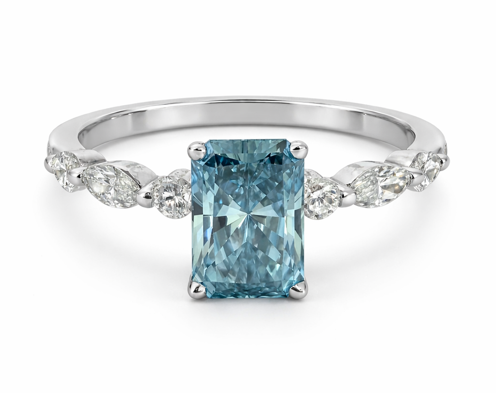 18kt White Gold Ring with 1.31ct Blue Lab-Grown Diamond