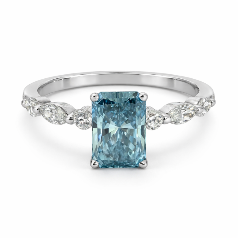 18kt White Gold Ring with 1.31ct Blue Lab-Grown Diamond