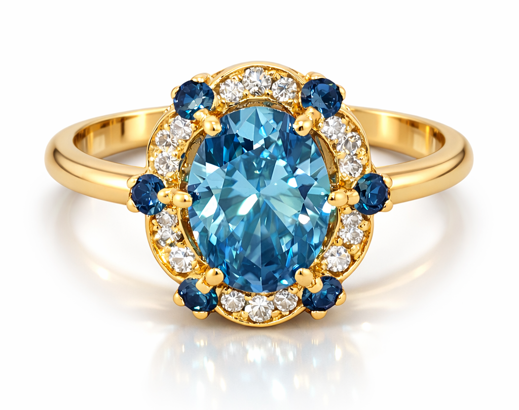 18kt Gold Ring with 2.34ct Total Blue Lab-Grown Diamond