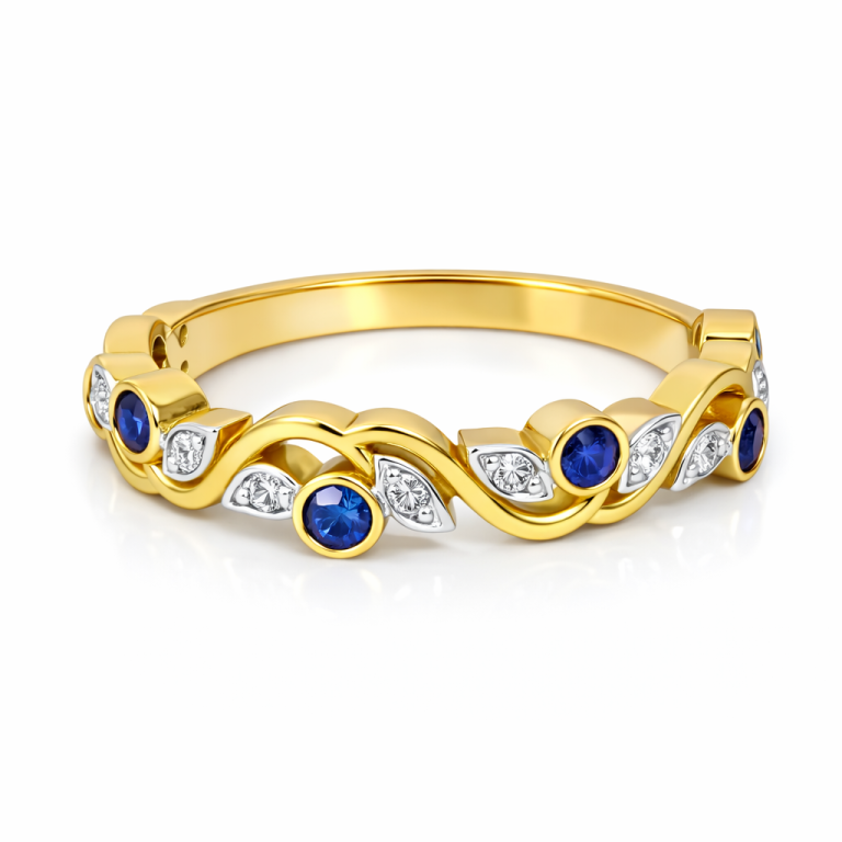 18kt Band Ring with Sapphire/Emerald/Ruby and Diamond thumbnail 3