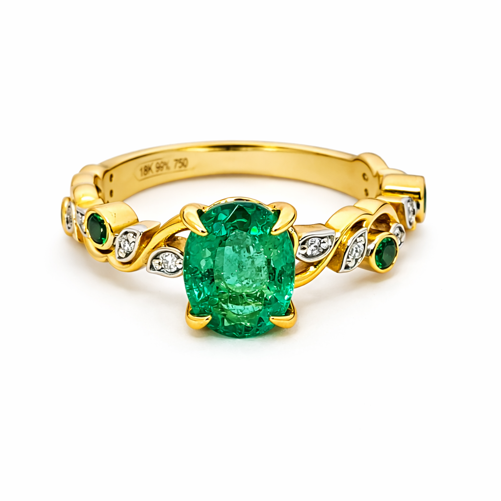 18kt Ring with 1.06ct Emerald and 0.048ct Diamond