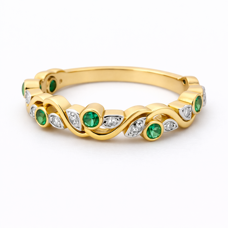 18kt Band Ring with Sapphire/Emerald/Ruby and Diamond