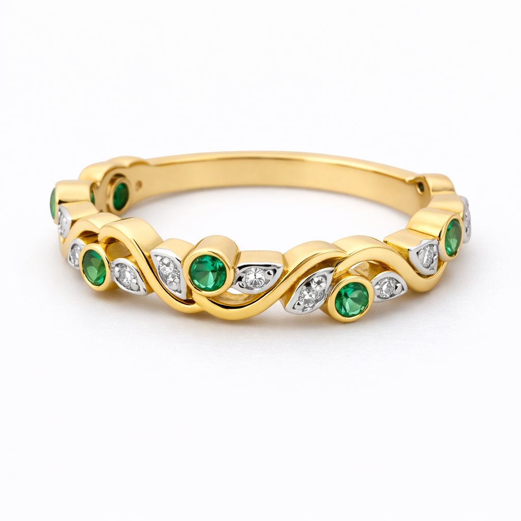 18kt Band Ring with Sapphire/Emerald/Ruby and Diamond