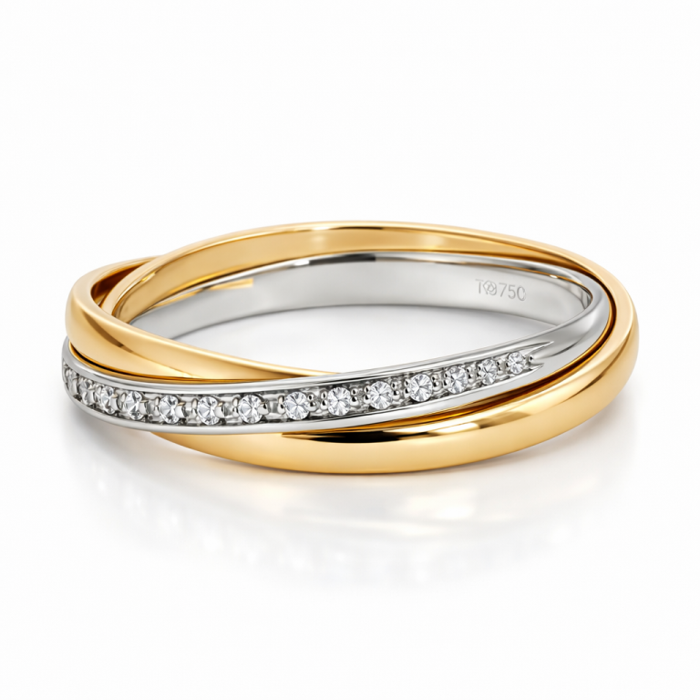 18kt Three-Tone Gold Band with 0.18ct Diamond